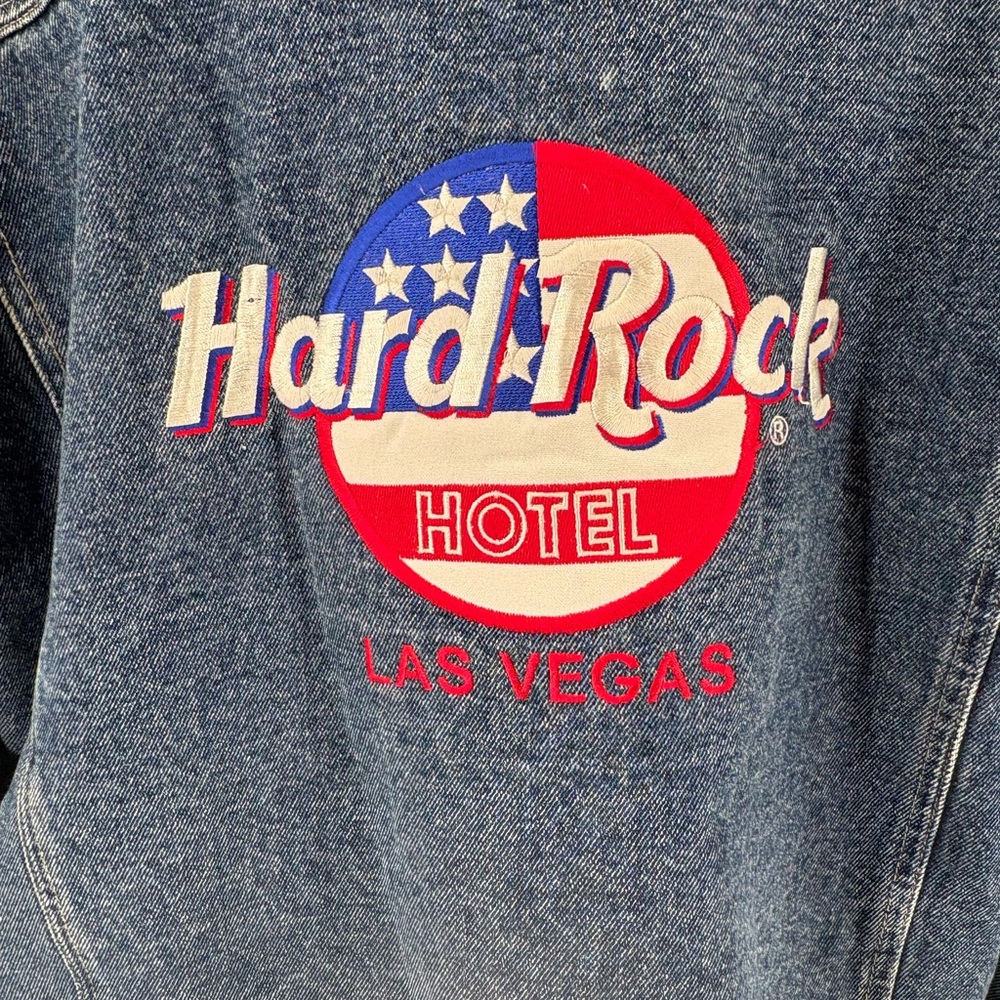 Hard Rock Hotel Las Vegas Medium Wash Denim Jacket Large Embroidered Back Logo